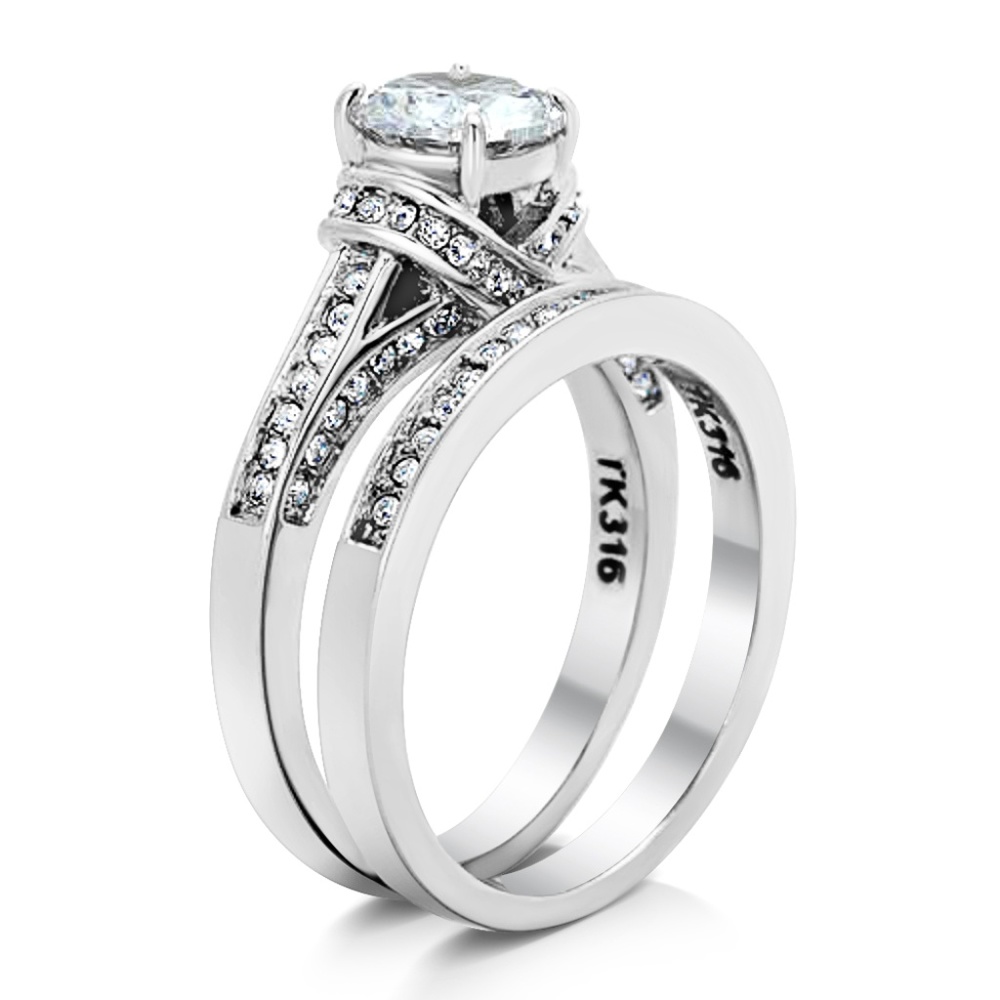 2.75 CT Zirconia Stainless Steel Wedding Ring Set - Picture 4 of 5